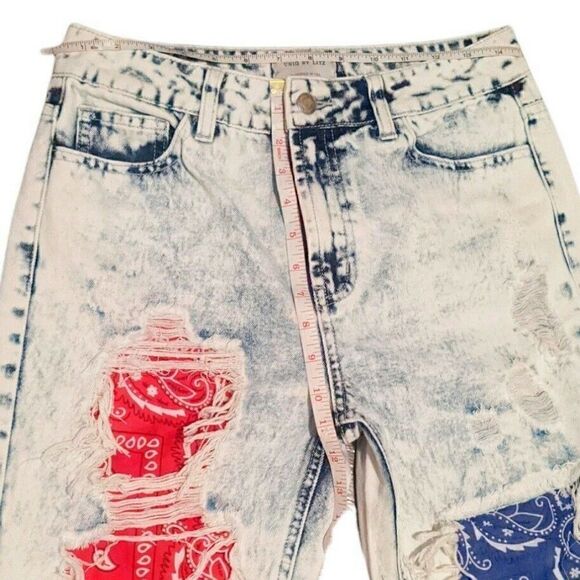 Uniq By Litz Distressed Jeans Patchwork Inset Acid Light Wash LP-40017B 26 - Picture 8 of 8